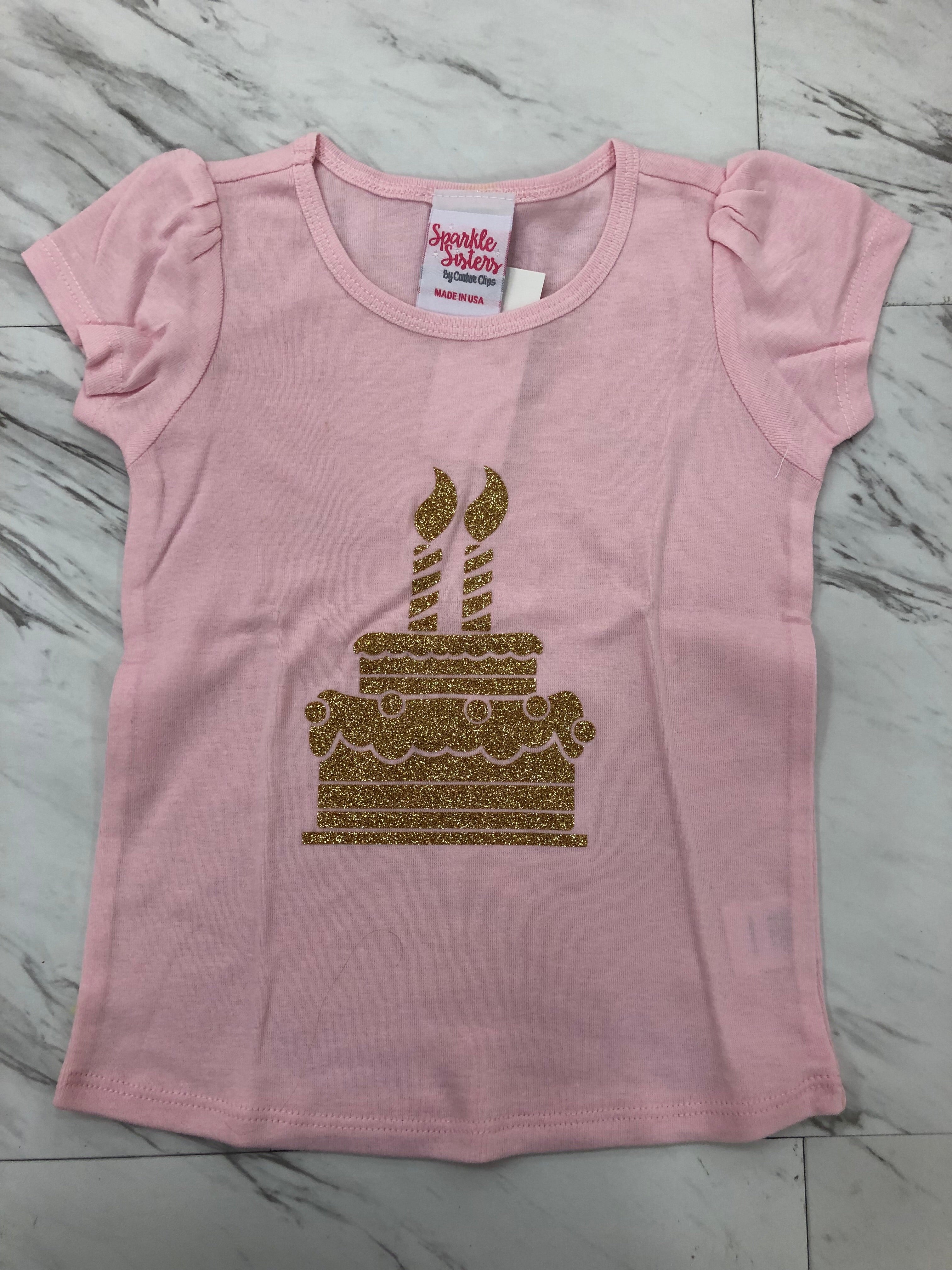 Pink and Gold Glitter Cake Birthday Shirt